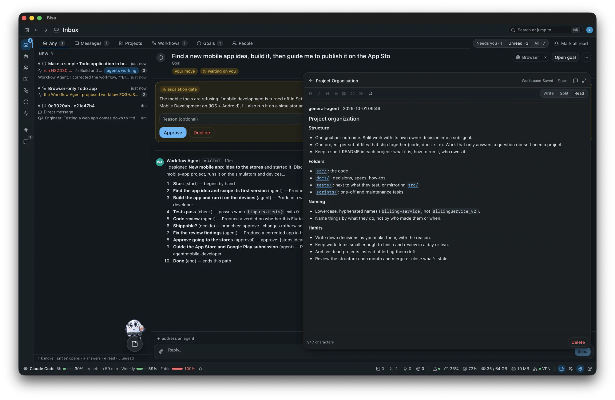 Notes: a markdown note beside its conversation with an agent